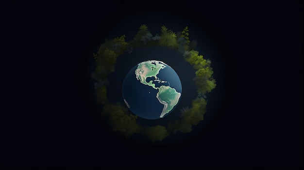 Earth with grass variation earth day concept black background