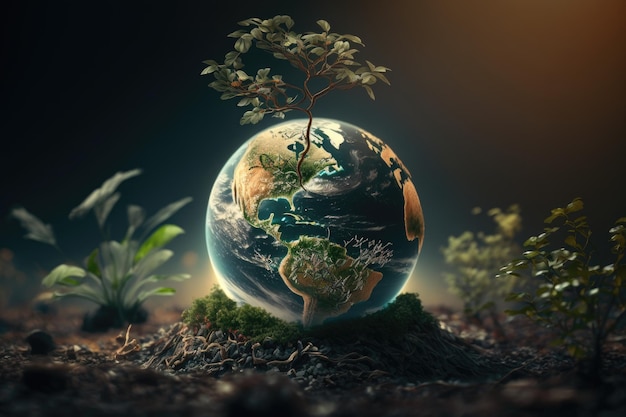 The Earth with Green Plants Around It Earth Day Concept