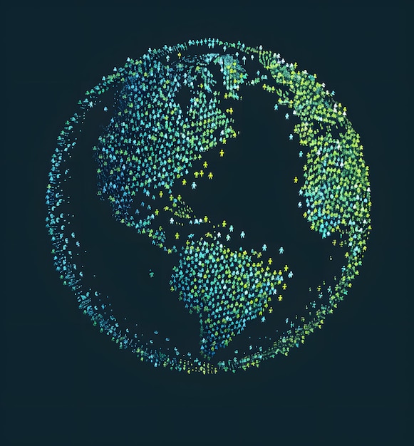 Earth with many people in the shape of a human head