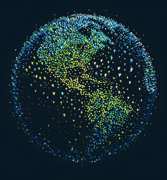 Earth with many people in the shape of a human head