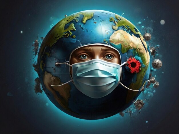 Earth with medical mask Coronavirus Illustration