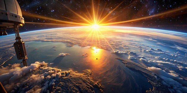 Photo earth with sun and clouds in the background