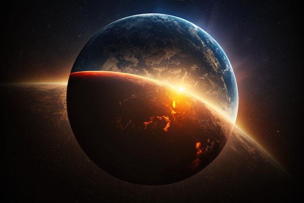 Earth with a sunrise in outer space