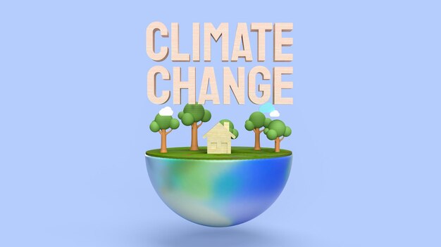 Earth and wood text climate change 3d rendering