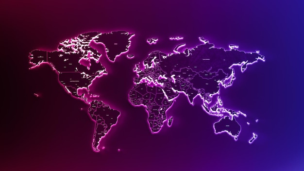 Earth or world map Glitter and Glow Effect. night map. 3d map illustration all countries space name