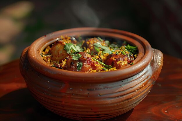 Earthen pot Dum Handi Chicken Biryani popular Indian dish