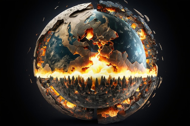 Earthquake taking earth crust inside it with fire Nuclear explosion global war Destructions dramatic apocalyptic scene catastrophe Bright flash View of the planet from space Generated by AI