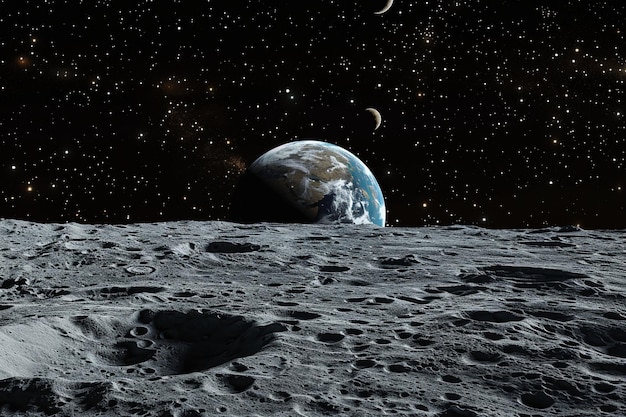 Earthrise over the lunar horizon