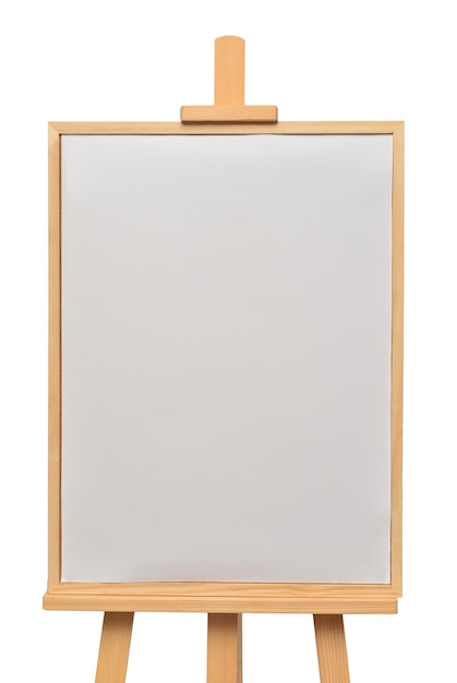 Easel with frames empty for drawing isolated on white background. Horizontal paper sheets. Object, set. Wooden, mock up. Education, school, artist. Creative concept and idea of art