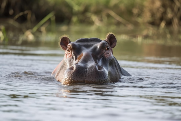 East African Hippopotamus in its natural environment Generative AI