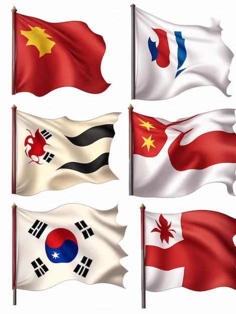 East Asia flags Set Vietnam Malaysia Taiwan Japan South Korea China North Korea and Mongolia Vector