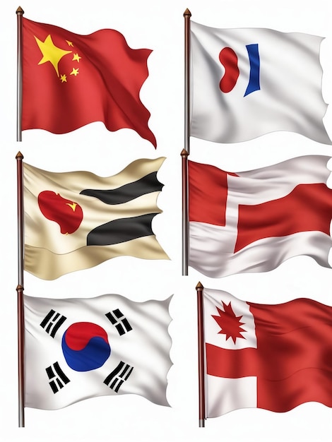 East Asia flags Set Vietnam Malaysia Taiwan Japan South Korea China North Korea and Mongolia Vector