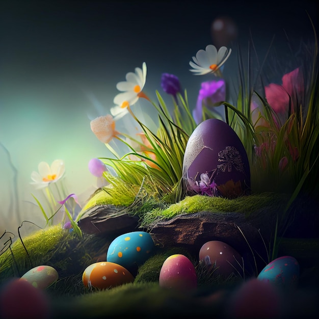 Easter background with colorful Easter eggs illustration Generative AI