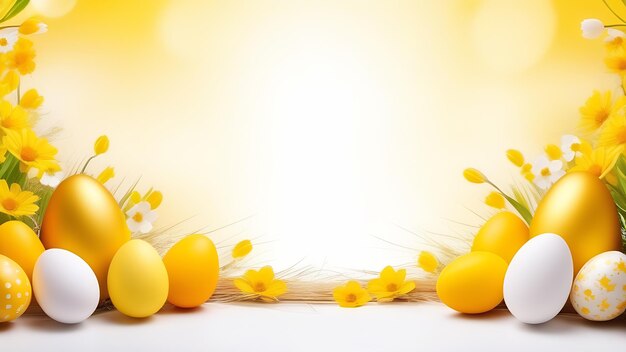 Easter banner with painted eggs flowers blank space for text