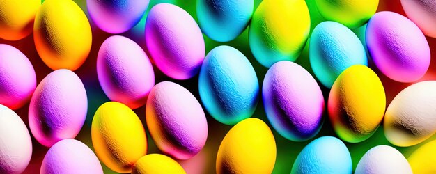 Easter basket filled with painted Easter eggs on a pastel background