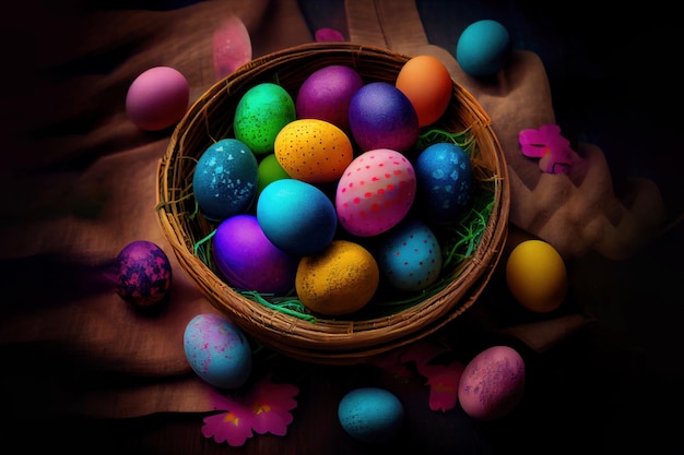 Easter basket with eggs Generative Ai