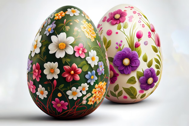 Easter bouquet of flowers with colourful eggs Generative Ai