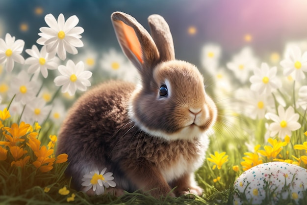 Easter Bunnies Illustration Generative AI