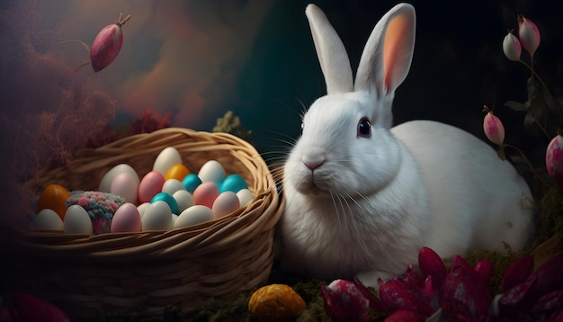 Easter bunny and a basket of eggs