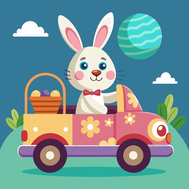 Photo easter bunny driving car with easter eggs