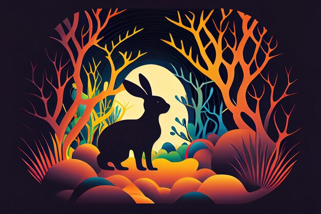 Easter bunny in fantasy forest illustration generative AI