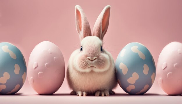 Easter bunny and a group of eggs