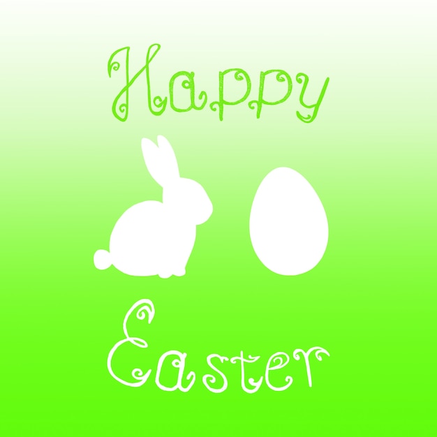 Easter bunny rabbit egg hunt lime green gradient background. Bright green Happy Easter template design hand drawn illustration. Greeting card with rabbit bunny, egg and text