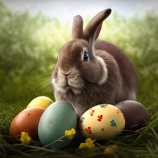 Easter bunny surrounded by Easter eggs Easter design