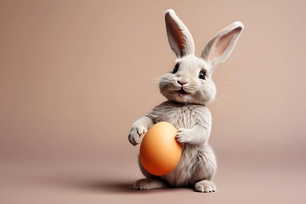 Easter bunny with easter eggs on pastel background Studio shot