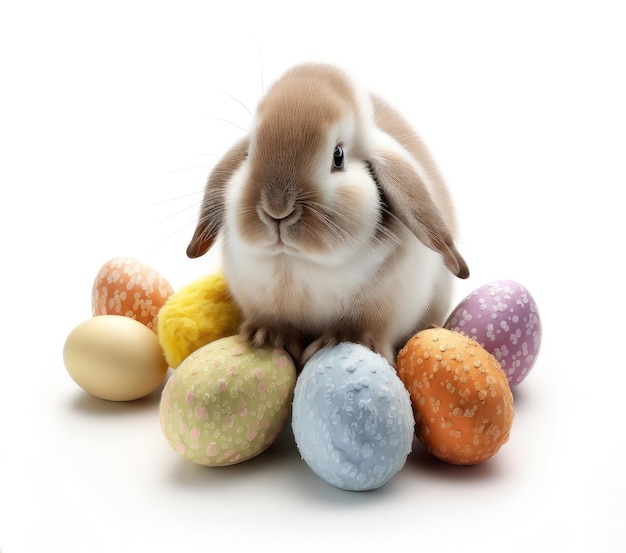 Easter bunny with eggs isolated on white background