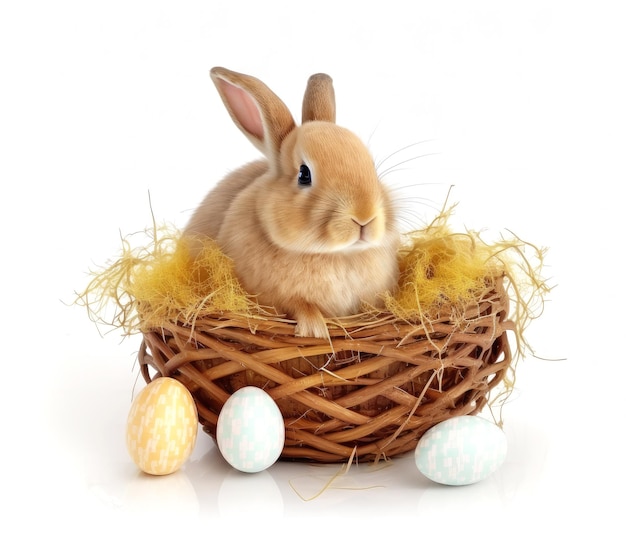 Easter bunny with eggs isolated on white background