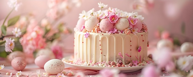 Easter Cake Adorned with Flowers Concept Easter Celebration Floral Decorations Baking Inspiration Festive Treats Springtime Desserts