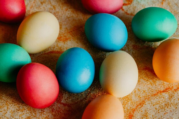 Easter cake with colorful painted eggs for Easter