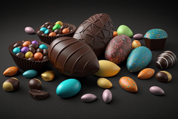 Easter candy in chocolate against a gray background