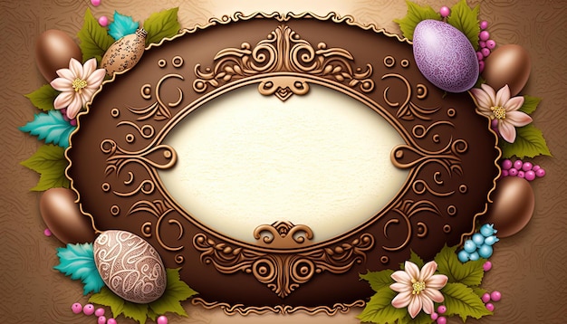 Easter card chocolate card with easter eggs digital illustration AI