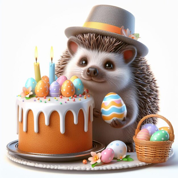 Easter card Easter decor hedgehog in hat Easter eggs