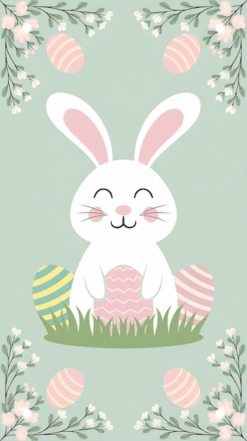 Photo easter card easter greeting card easter cartoon rabbit in pastel colors