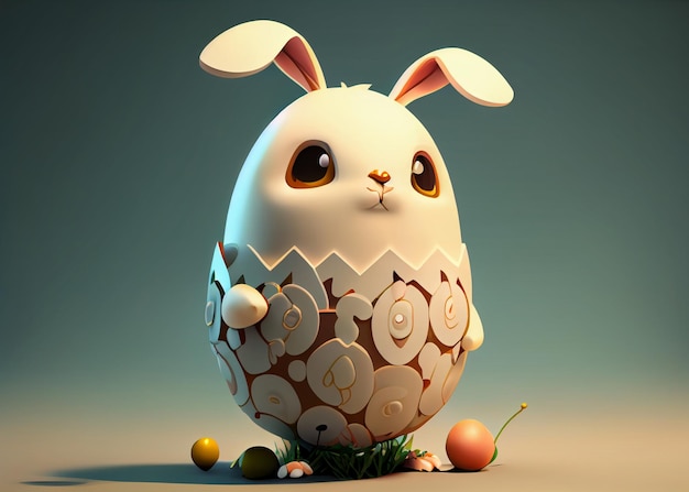 Easter card with cartoon bunny Easter rabbit egg AI Generated