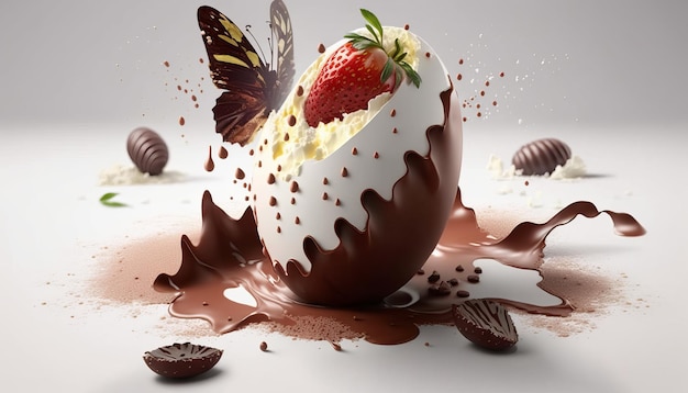 Easter Chocolate Egg with Liquid Splash AI Generative