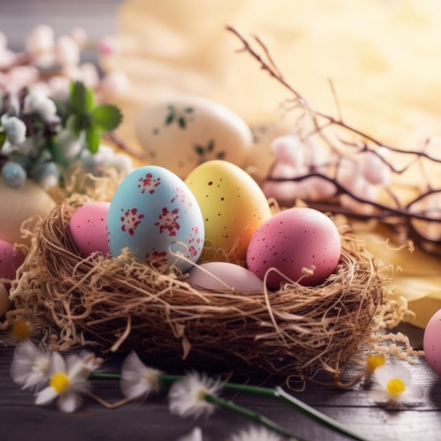 Easter colored eggs in a basket