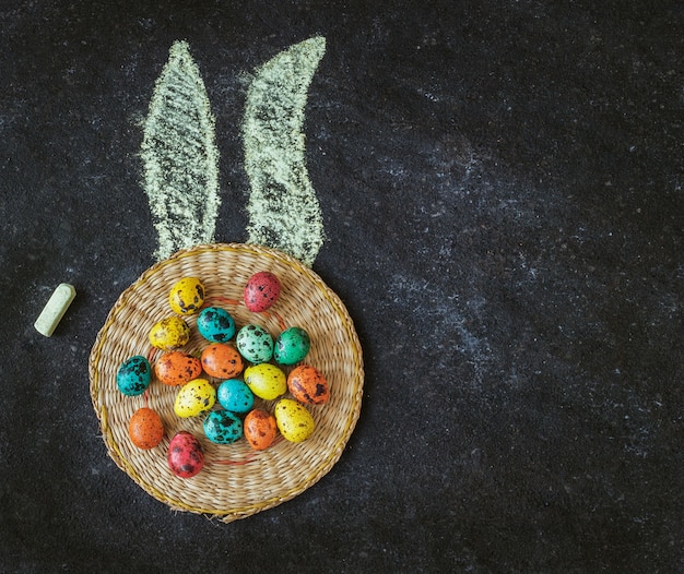 Easter colored eggs on a black background