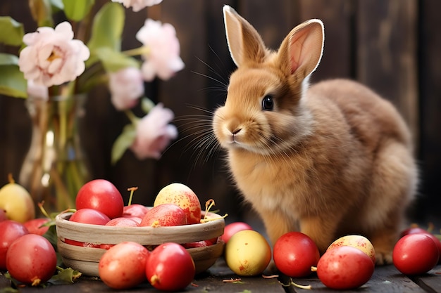 Easter composition with rabbit festive decoration happy easter