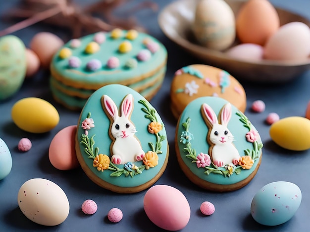 Easter cookies in shape of eggs and bunny