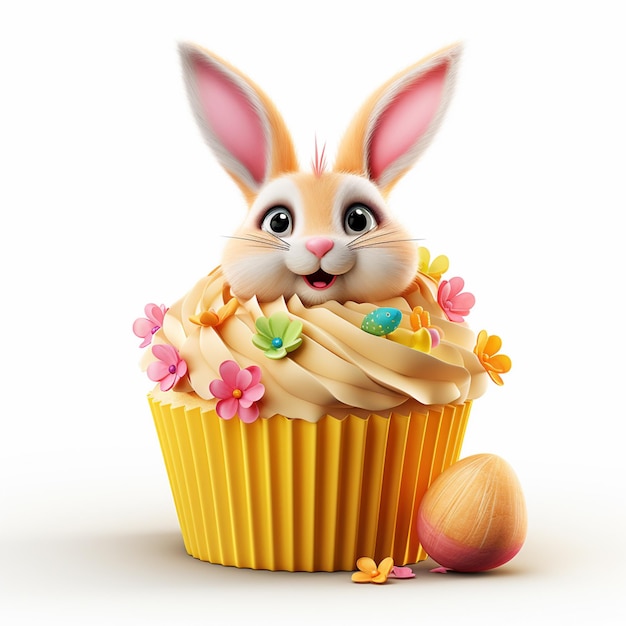 Easter cupcakes White rabbit in a beautiful on white background