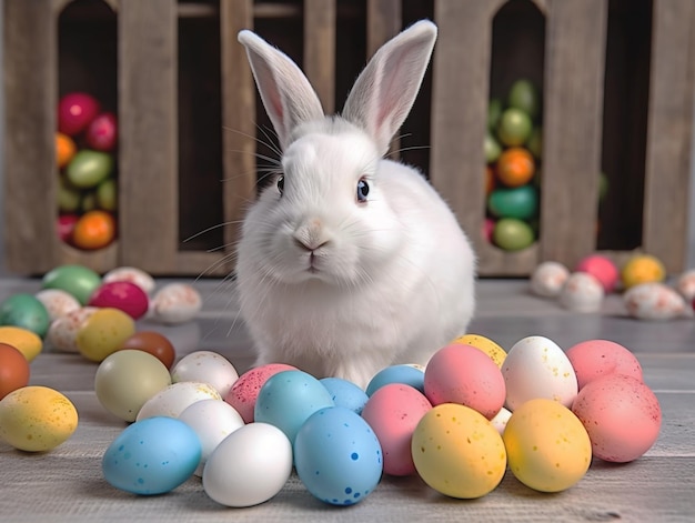 Easter Cute Bunny With Decorated Eggs Adorable Bunny With Easter Eggs