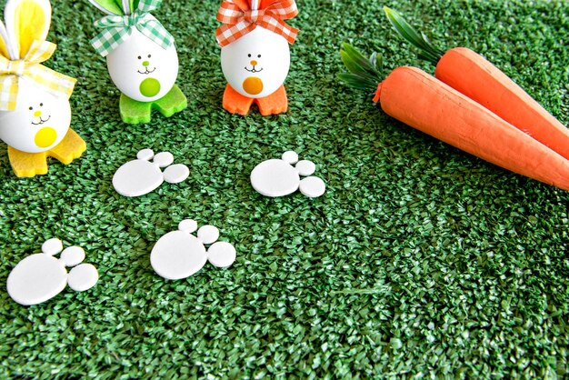 Easter Decoration with easter eggs on grass background