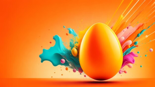 easter egg in a color explosion or splash on orange background Creative AI Generated