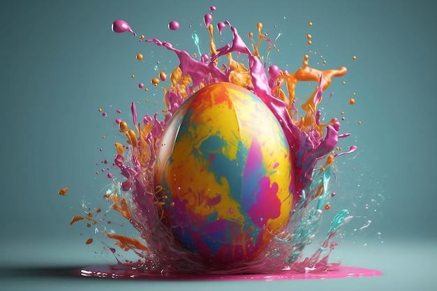 Easter egg in a colorful splash Generative AI