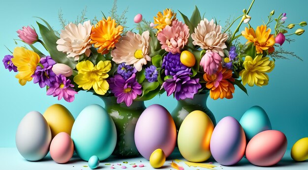 easter egg composition festive happy colourful greeting pastel ai seasonal springtime art