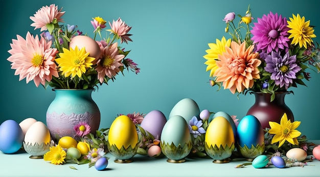 easter egg composition festive happy colourful greeting pastel ai seasonal springtime art